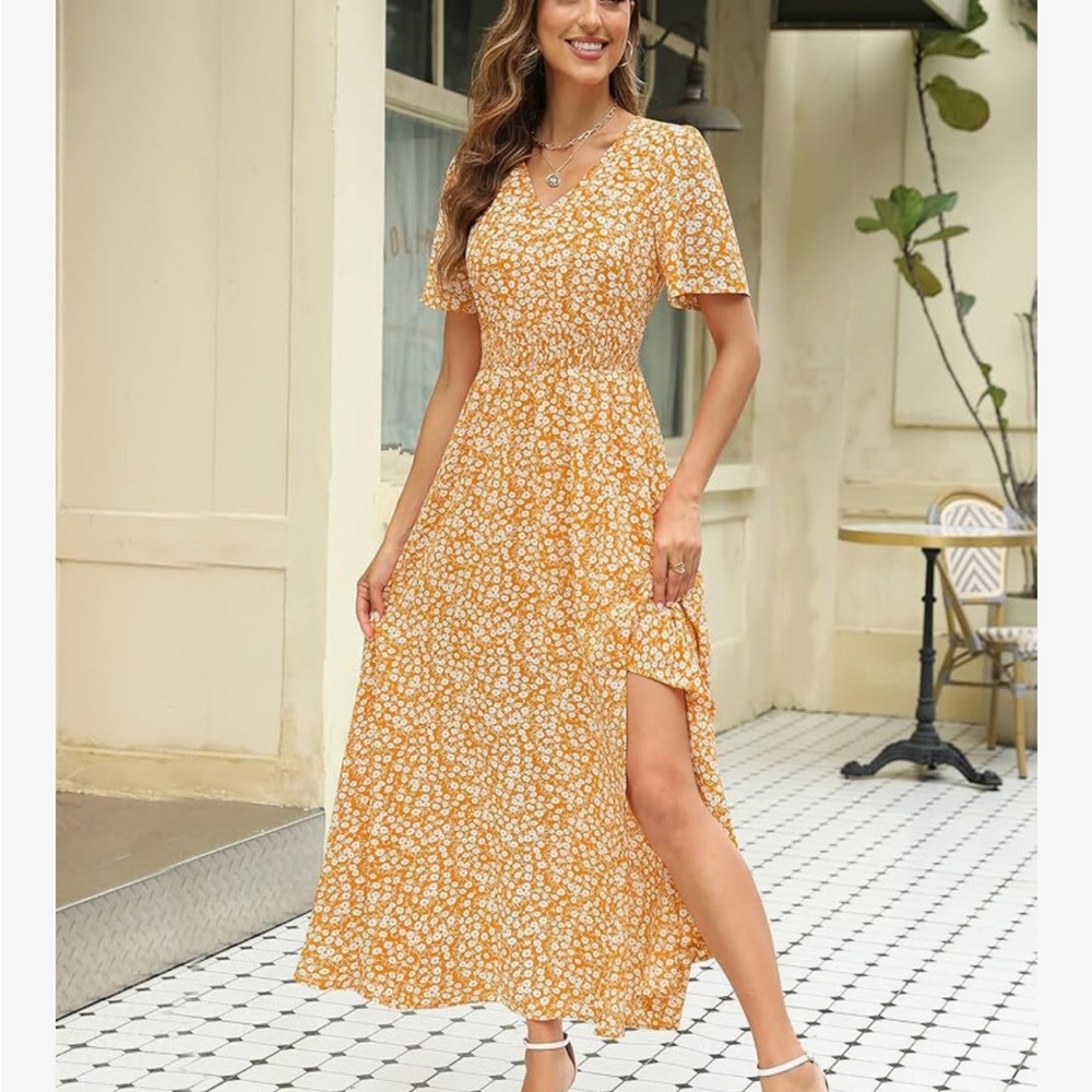 Kranda Women’s 2025 Summer Challenge V neck high waist short sleeve dress - XL